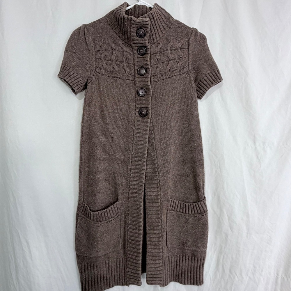 Gap Sweater Dress Cable Knit Button Front Brown Short Sleeve Kids Size S
